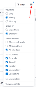 Filters in scheduling dashboard 