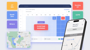 Smart time tracking system with local labour law compliance